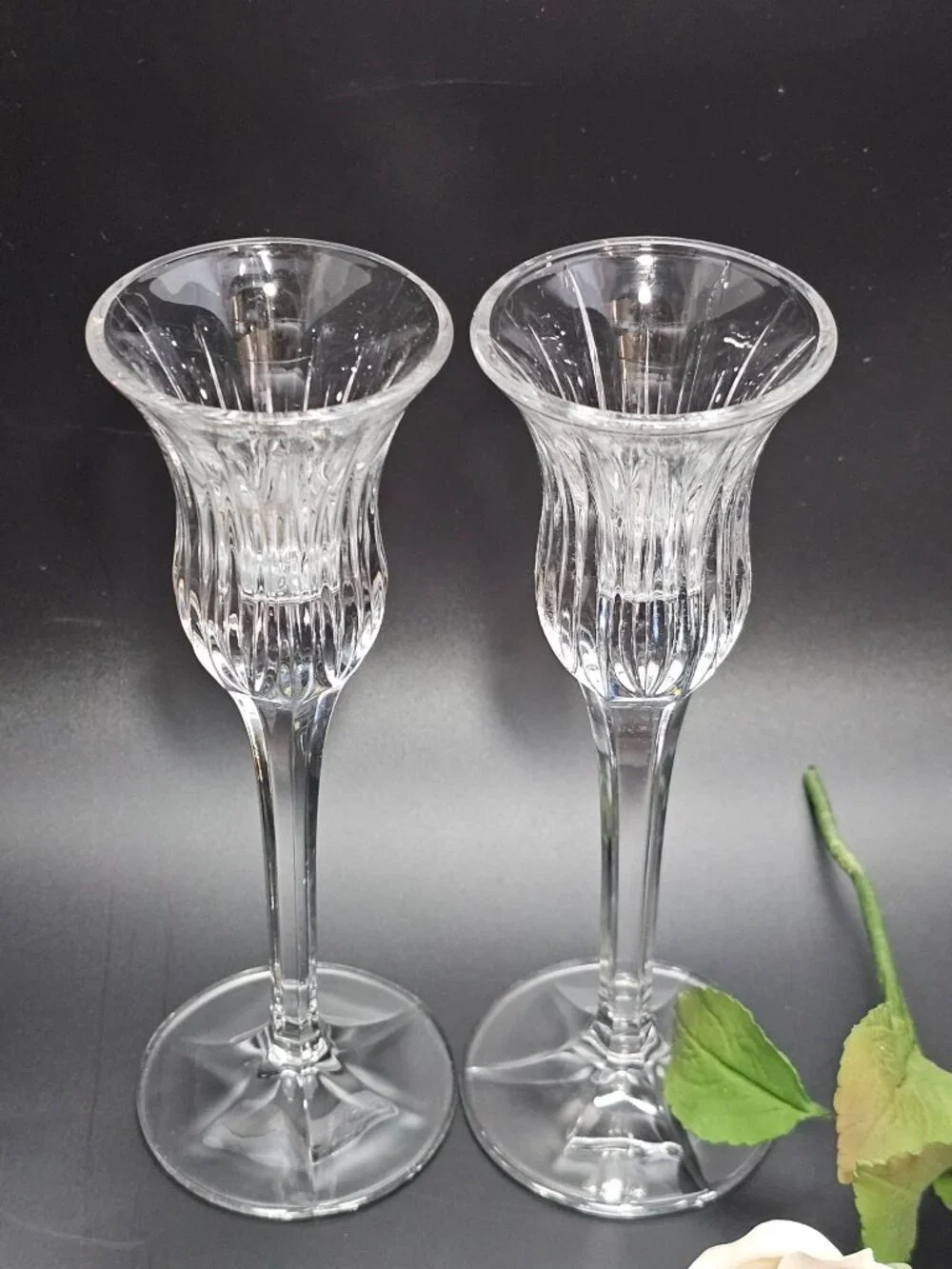 2 Mikasa Icicles Crystal Candlestick Holders Vintage Glass Taper Candle Holder